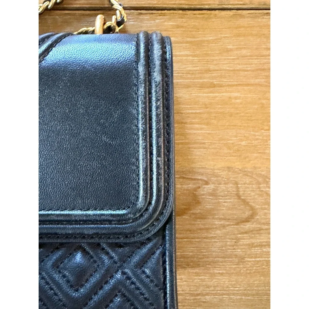 Tory Burch Black Quilted Leather Fleming Convertible Shoulder Bag Gold Hardware